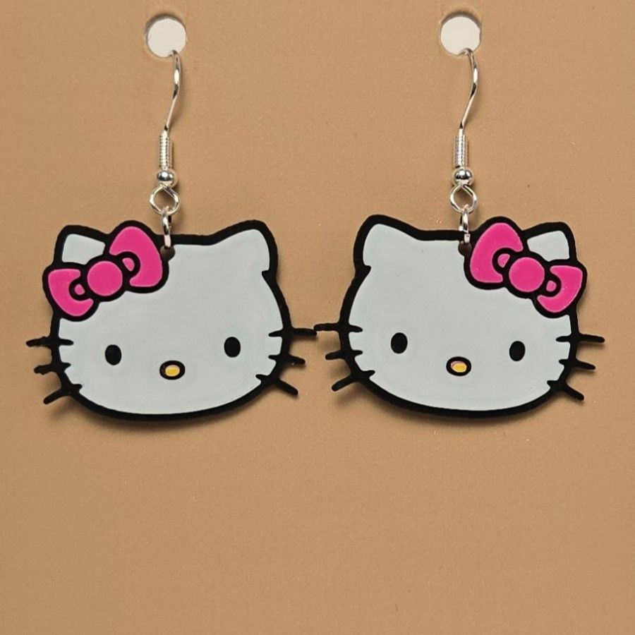 Boucle d'oreille en forme de Hello Kitty avec crochets hypoallergéniques sans nickel